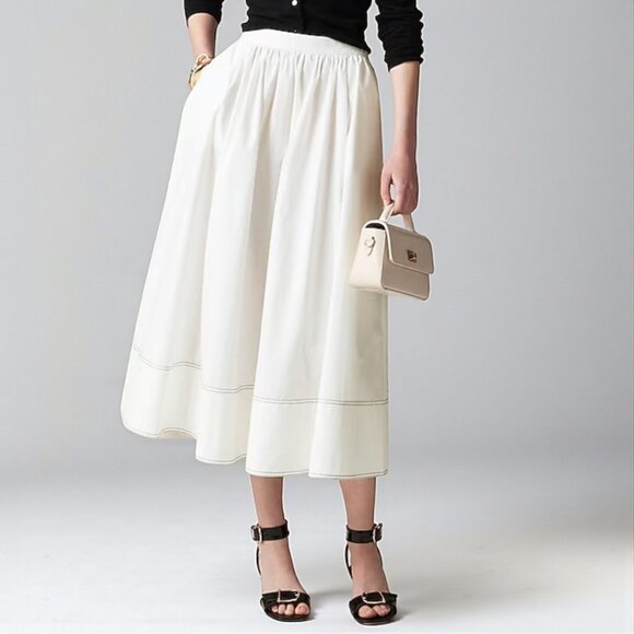 J. Crew Contrast-stitch midi skirt in cotton poplin Size 12 - Picture 1 of 11